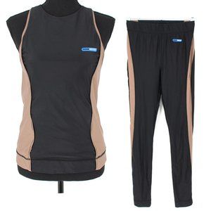 Ganni Moves Thermal Collection 2 Pc Set Black Tan Stripe Top Leggings 38 Small